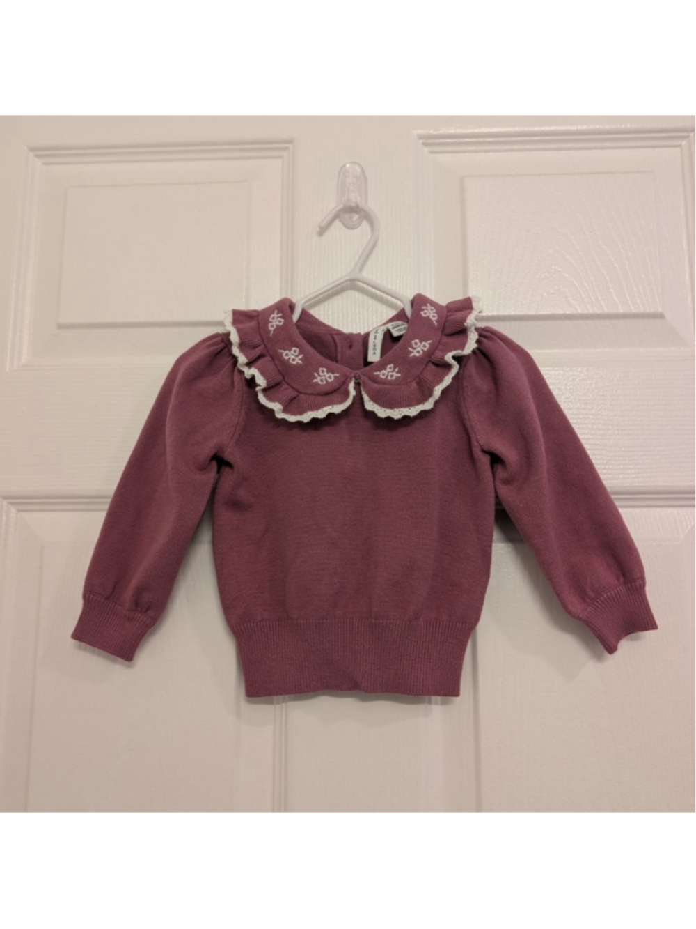 Baby Janie and Jack Mauve Sweater with White Embroidered Collar 12-18 Months